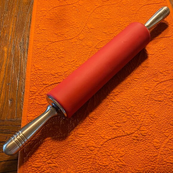 Red Silicone & Stainless Steel Rolling Pin - Large - Picture 1 of 7